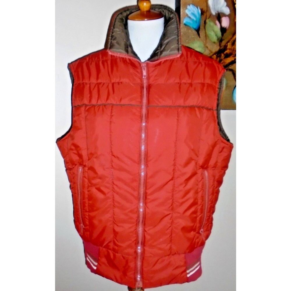 Vintage Mens WOOLRICH Puffer Vest Jacket Quilted Sz. Small Rust & Brown Zip Up